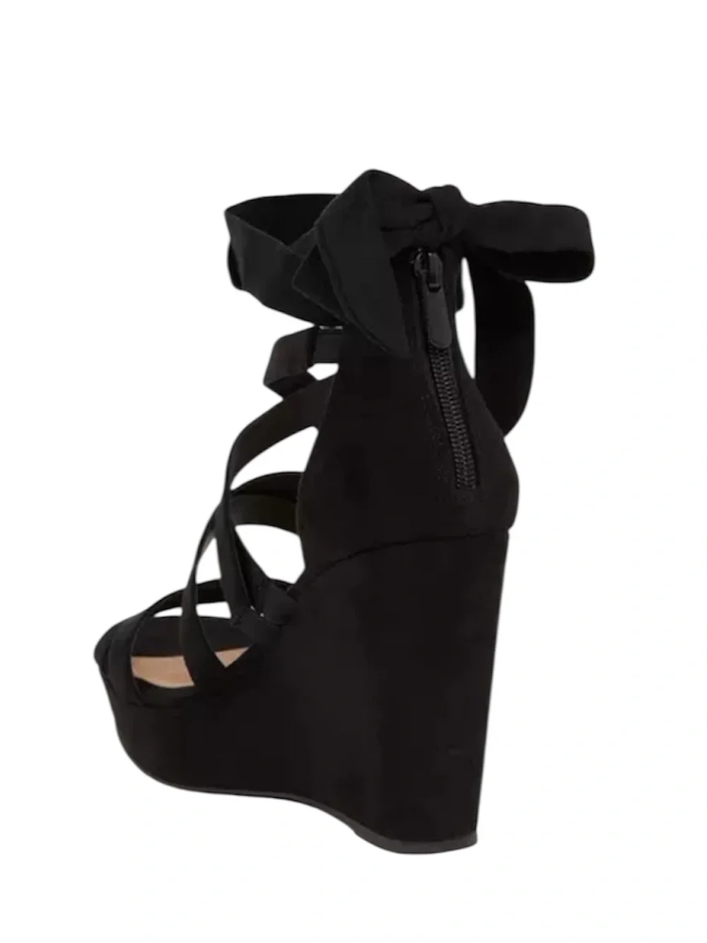 Torrid Black Suede Strappy Lace-Up Ankle-Wrap wedge sandals size WW 6.5
